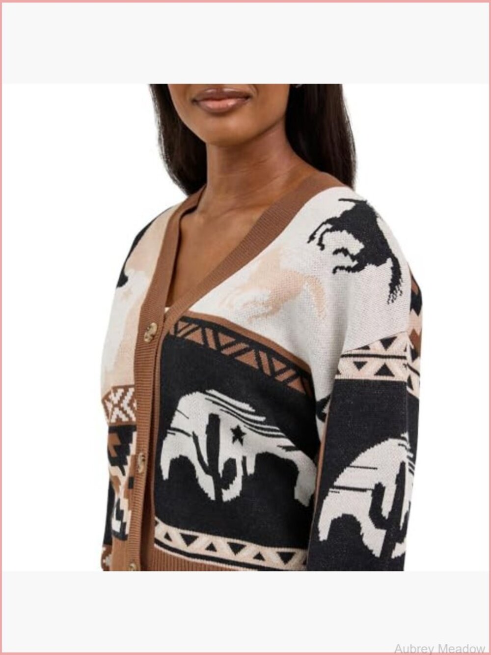 Retro Cardigan with Punchy Design - Short Sleeve Crew Neck - Picture 2 of 3